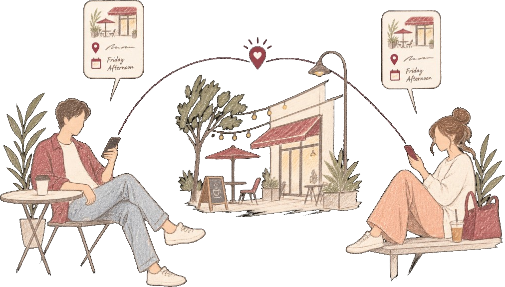Illustration of two people sharing Plans to meet at a Third Place